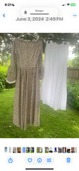 VTG Womens Prairie Colonial Patriotic Handmade long beige calico Dress &Slip M