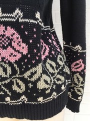 Vintage 1980’s Woven Roses Sweater Slate Gray Lace Scarf Collar Sweater Loft USA