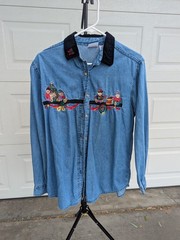 Bobbie Brooks Vtg Embroidered Denim Winter Christmas Teddy Bear Shirt Sz M *Read