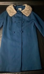 Vintage Neusteters Blue Wool Trench Coat with Faux Fur Collar Union Made