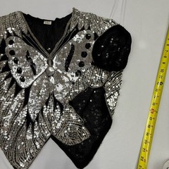 Vintage 1970s/80s Silver and Black Sequin Butterfly Silk Top