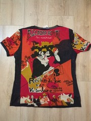 Vintage Y2K Renie De Joie All Over French Poster AOP Mesh Overlay Babydoll Top