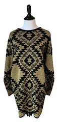 Vintage Adrienne Vittadini Sweater Dress Southwest Aztec Gold Metallic Wool 80s