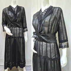 Antique Edwardian Sheer Black Mourning Dress – Size M