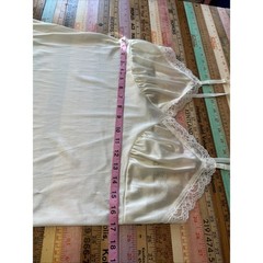 Vintage Deena Lingerie Full Slip Dress Sz 38 Ivory Yellow Floral Lace Trim USA L