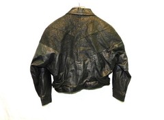 Vintage G-III G3 M Black Leather Jacket Cropped Snakeskin Print V Neck Snap 80s