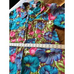 Rhapsody Glazier Vintage Retro 70s Housecoat Dress M/L Floral Pearl Button Robe