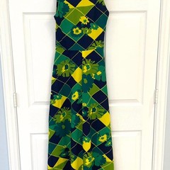 Vintage 1960s Kay Winsor Groovy Floral Maxi Dress – Green, Blue & Yellow – Sz M