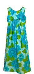 Vtg 60s Alice Polynesian Hawaiian Maxi Dress Watteau Waterfall Back Mod Tiki