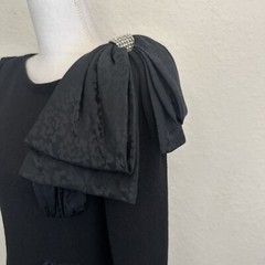 Raul Blanco Vintage Womens Dress 80s Hand Loomed Black Giant Bow Shoulder Witchy