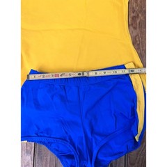 Vintage 1970s Mahopac track gym uniform Blue & Yellow Tank and Shorts Set