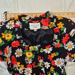 Vtg Victor Costa Skirt Suit Set Black Floral Daisy Ruffle Peplum Sz 10 MINT