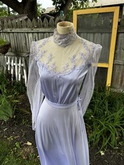 VTG 70s Dress Maxi Polyester Formal Bridesmaid Wedding Purple Sheer Eve Milady