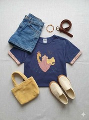 Vintage 90s Just My Size Navy T-Shirt Giraffe Elephant Heart Applique Made USA