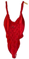 Vtg 80s Midnight Hour Teddy Bodysuit 1X Red Lace Satin Ruffles Sexy USA Made