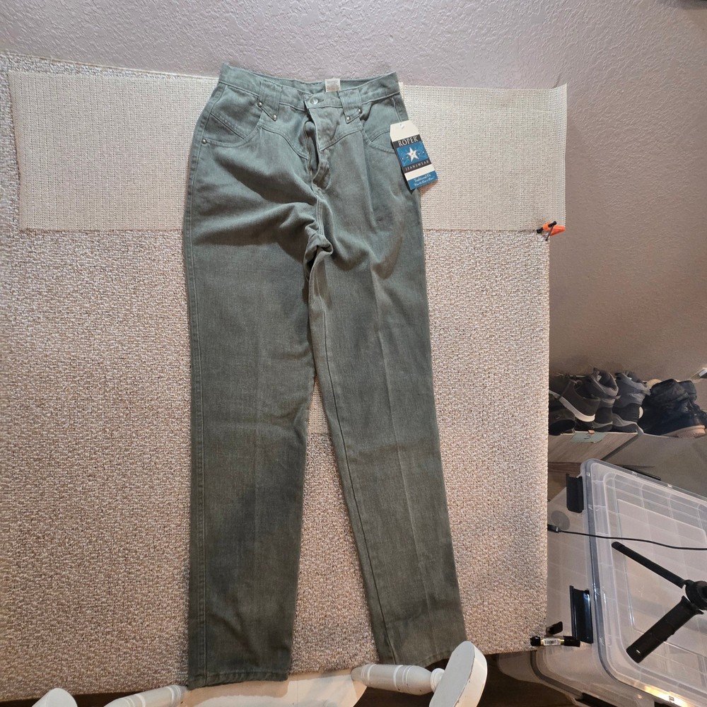 Vintage Roper Jeanswear Western Jeans Olive Green High Waist Tapered Leg USA 13