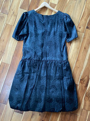 Vintage 80 Black Short Sleeve Dress Bow Puff Rose Print Prom Midi Size 10-12