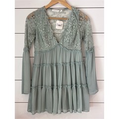 NWT Altar’d State Sage Embroidered Sheer V-Neck Dress fairycore boho Cottagecore