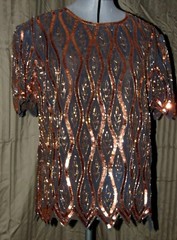 Vintage! SHALIMAR FASHION Copper Beaded Sequined Lined Top ~ Holidays ~ Size M