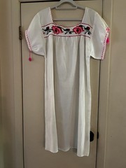 VTG 70s Mexican Folk Embroidered Festival Beach Boho Cotton Caftan Tunic Dress