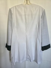Vintage Women’s White Blazer Seamstress Home Sewn Green Cuffs Pocket Accent