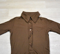 60s MOD Underscene Body Suit Nylon Brown Stretch 1/2 Button Short Sleeve VTG