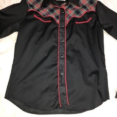 Vintage Ely Plains Womens Black Pearl Snap Western Shirt Sz 15/16 Red Trim Plaid