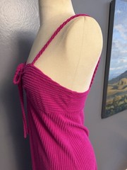 Vintage 1970s Magenta Fuschia MaxiDress Dacron Polyester Spaghetti Straps, Small