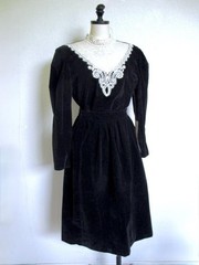 NOS Vtg 80s My Michelle Black Velvet 2 pc Party Dress Skirt Top Ivory Lace XS S