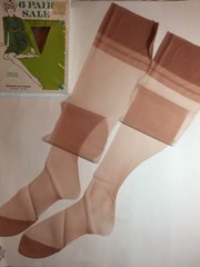 6 PAIRS VINTAGE NYLON STOCKINGS 10” X 33” DEMI-TOES NUDE HEELS FANCY SHADOW WELT