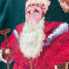 Susan Bristol Sweater Women M Green Santa Reindeer 1993 Hand Embroidered Vintage