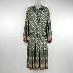 Nancy Greer Dress Womens M Green Paisley VTG 70s Peasant Boho Prairie Hippie