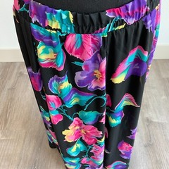 Vintage 80s Diana Hartman Polyester Nylon Elastic Waist Floral Long Skirt 14 16
