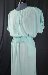 Vintage Stuart Alan Mint Green Blouson Dress w Slim Skirt & Belt Size 18