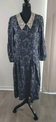 Vintage 80s Laura Ashley 10 Cotton Wool Floral Dress Lace Collar Cottage England