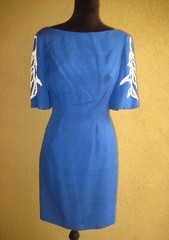 Vintage Sydney North 60s fitted beaded bell sleeves scoop back cocktail dress