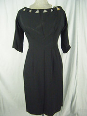 FERMAN-O’GRADY Vtg 60s Black Crepe Eyelet Shoulder Dress-Bust 34/2XS-XS