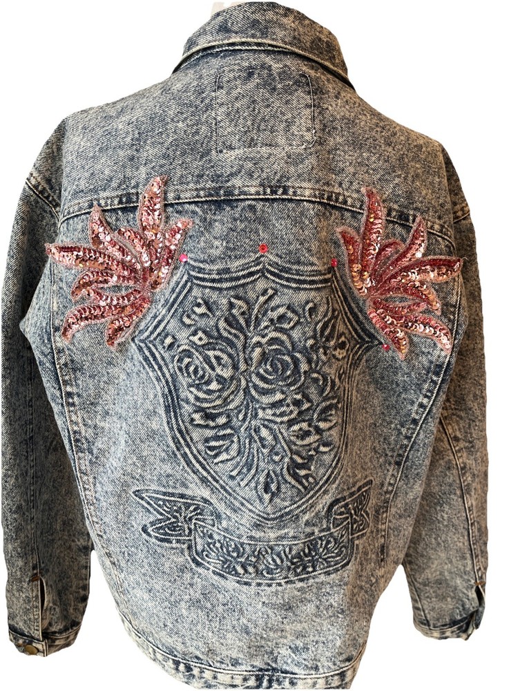 Vintage Gitano Acid Wash Jacket Size S/M Embossed Sequin 80s Womens