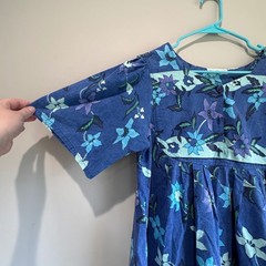 Vintage Fundamentals Floral Midi Praire Dress L Blue Cotton Flowy Cottagecore