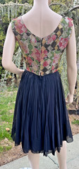 VINTAGE 1950’s 60’s BLACK DRESS W/ MULTI-COLOR METALLIC BODICE & CHIFFON SKIRT