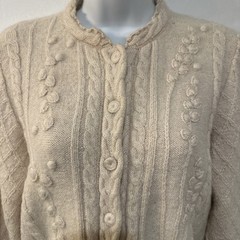 Vtg Peru Alpaca Cream Knit Cardigan Button Up Sweater Sm Cables Embroidery Boho