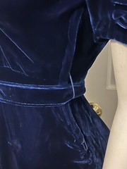 Vintage Antique 1930s Royal Blue Bias Cut Velvet Dress W/Stone Brooch Hat Belt