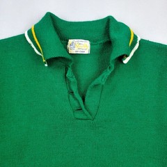 Vintage 1950s Varsity Cheer Sweater Womens USA Made Kelly Green Virgin Wool 60s