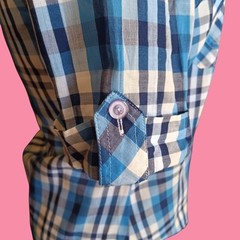 Small Womens Vintage Shirt 70’s Blue Plaid Blouse Shirt Boho Hippie Distress