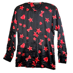 VTG 90s ESCADA Kisses Hearts Stars SILK Blouse sz 34-S Margaretha Lev Germany