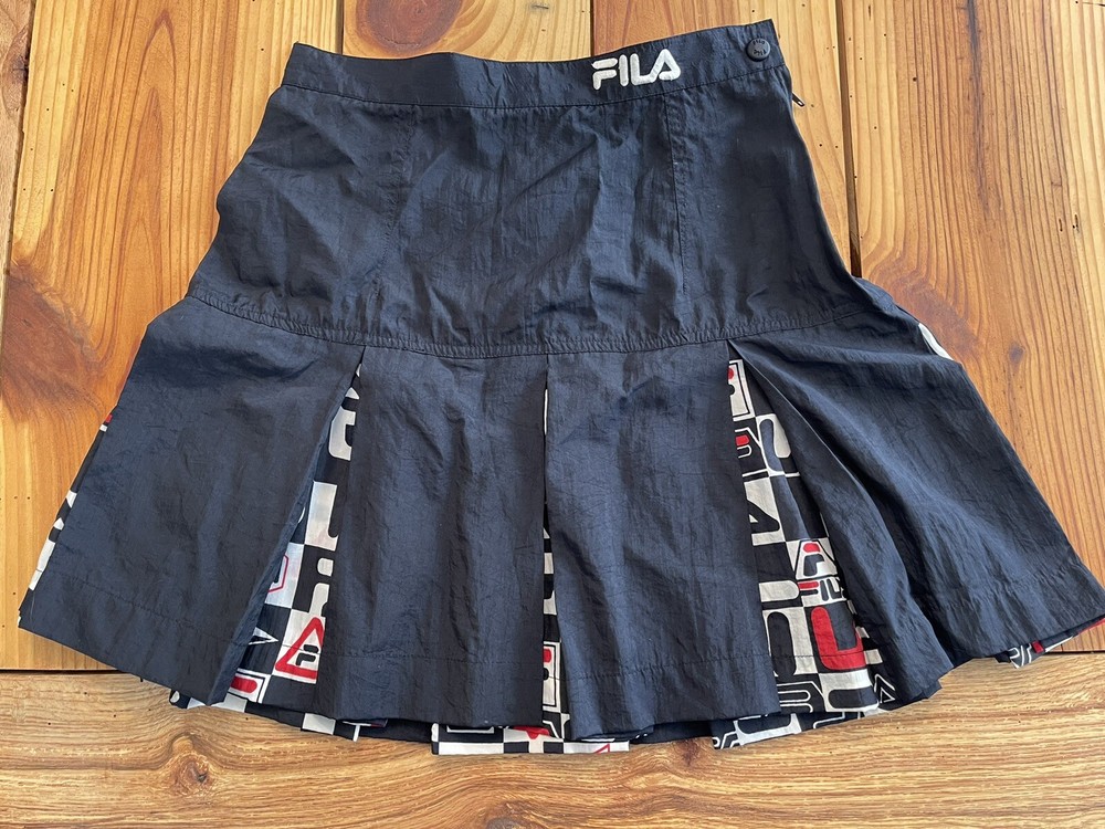 NEW Vintage Fila Pyramid Print Box Pleat Tennis Skirt LOGO Embroidered Rare Find
