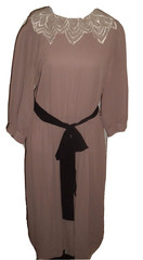 Womens Vintage Dress Union Made VLP Fashions Plus Sz Semi sheer lace trim tan