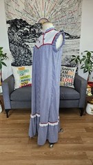 Vintage 70s Unbranded Gingham Maxi Prairie cottage core sz Medium eyelet lace