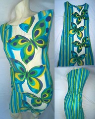 VTG 60 70S WOMENS BUTTERFLY STRIPE HIPPY TRIPPY CRAZY DISCO MOD GOGO MINI DRESS