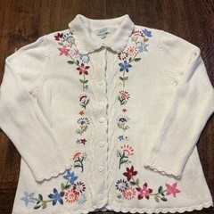 Vintage Haband Cardigan Sweater Large , Embroidered Flowers, 55 Ramie 45 Cotton